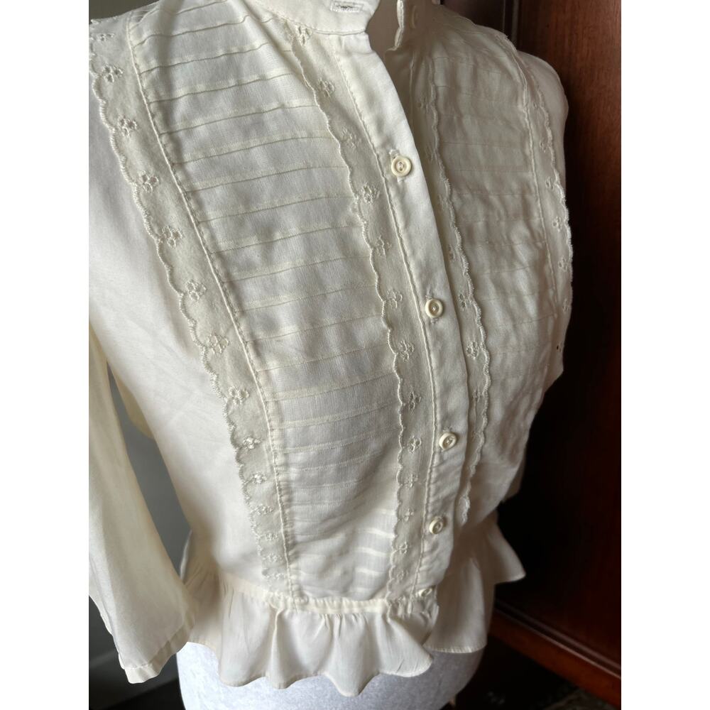 Vintage You Babes White Eyelet Blouse Top Women's Small Boho Peasant Crop